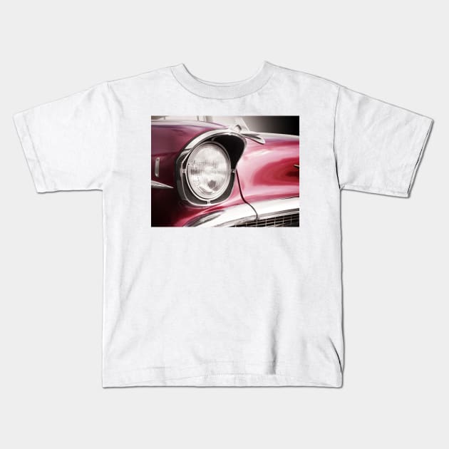 American classic car Bel Air 1957 Headlight Kids T-Shirt by Beate Gube